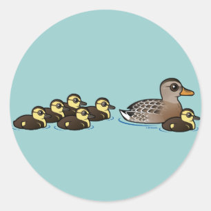 Mallard & zes eendjes ronde sticker