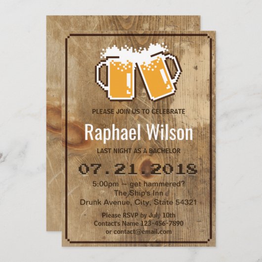Malle Pixel Bieren & Houten Verlovingsfeest Kaart (Voorkant / Achterkant)