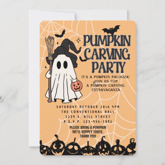 Malle pompoen snijwerk Halloween uitnodigingen (Voorkant)