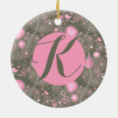 Malle Tuinvogels Roze Olijfkleurige Initiaal  Keramisch Ornament (Achterkant)