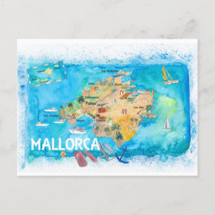Mallorca Espagne Carte illustrée avec des monument
