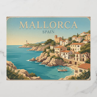 Mallorca Spanje Vintage Reisposter Folie Feestdagen Briefkaart