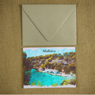 Mallorca Spanje Watercolor Panorama Uitzicht Briefkaart