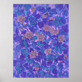 Mallow Bloom, Malva Flowers Floral Painting Paars Poster