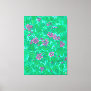 Mallow Bloom, Malva Flowers Summer Floral Paintin Canvas Afdruk