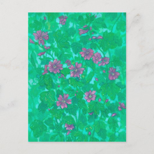 Mallow Bloom, Malva Flowers Summer Floral Painting Briefkaart (Voorkant)
