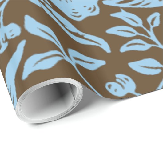 Mallow,  design, in zacht blauw en bruin cadeaupapier (Rol Hoek)