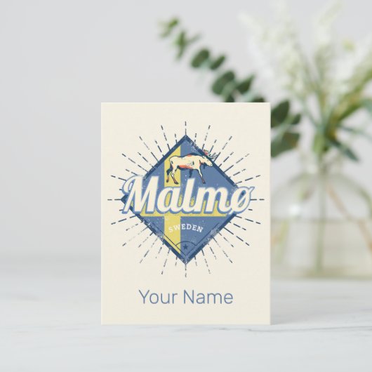 Malmo Zweden Retro Flag Moose Souvenir Feestdagenkaart (Staand voorkant)