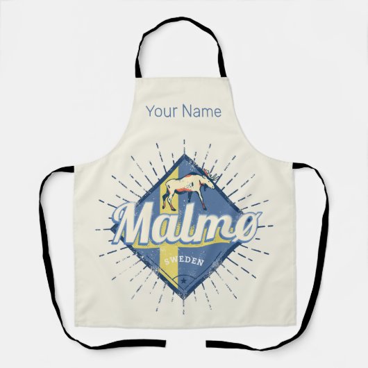 Malmo Zweden Retro Flag Moose Souvenir Schort (Voorkant)