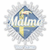 Malmo Zweden Retro Flag Moose Souvenir Sticker (Voorkant)
