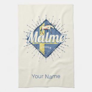 Malmo Zweden Retro Flag Moose Souvenir Theedoek