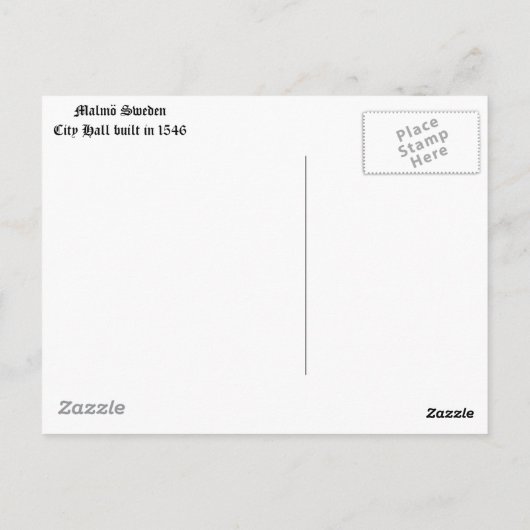 Malmö Zweden - stadhuis Briefkaart (Achterkant)