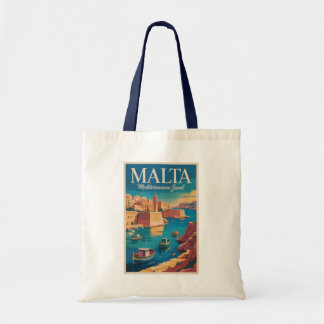 Malta Coast Illustration Travel Art Vintage Tote Bag