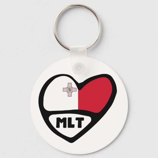 Malta Country Code Flag Heart Keyring, MLT Sleutelhanger (Voorkant)