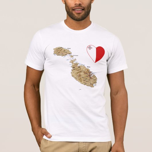 Malta Flag Heart en Map T-Shirt (Voorkant)