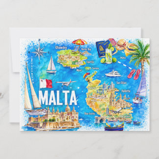 Malta geïllustreerde eiland reis kaart ansichtkaar
