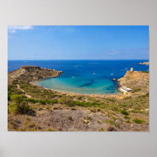 Malta Ghajn Tuffieha-baai Middellandse Zee-eiland Poster