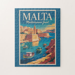 Malta Kust Illustratie Reis Kunst Vintage Legpuzzel