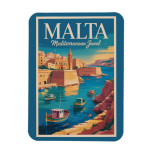 Malta Kust Illustratie Reis Kunst Vintage Magneet
