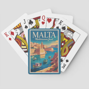 Malta Kust Illustratie Reis Kunst Vintage Pokerkaarten