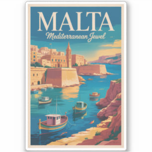 Malta Kust Illustratie Reis Kunst Vintage Sticker