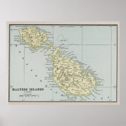  Malta Map (1901) Poster (Voorkant)