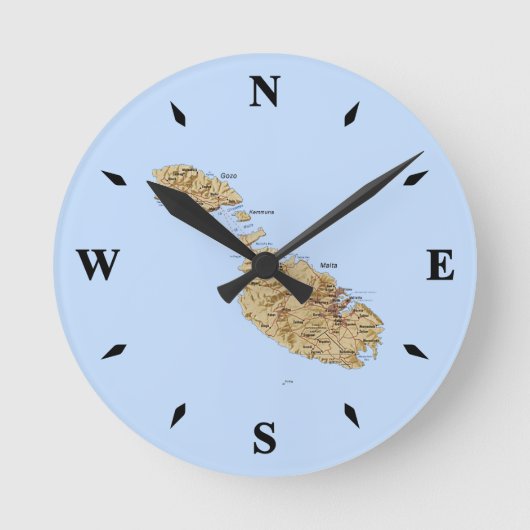 Malta Map Clock Ronde Klok (Voorkant)