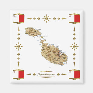 Malta Map + Flags Magnet Magneet