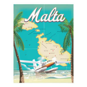 Malta strand & kaart reisposter foto afdruk