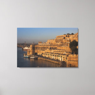 Malta, Valletta, uitzicht van de haven van Neder-B Canvas Afdruk
