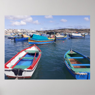 Malta Vist boten bij Marsaxlokk Harbour Poster