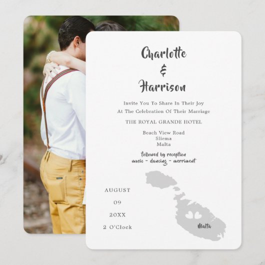 Malta Wedding Destination Photo Invitation Kaart (Voorkant / Achterkant)