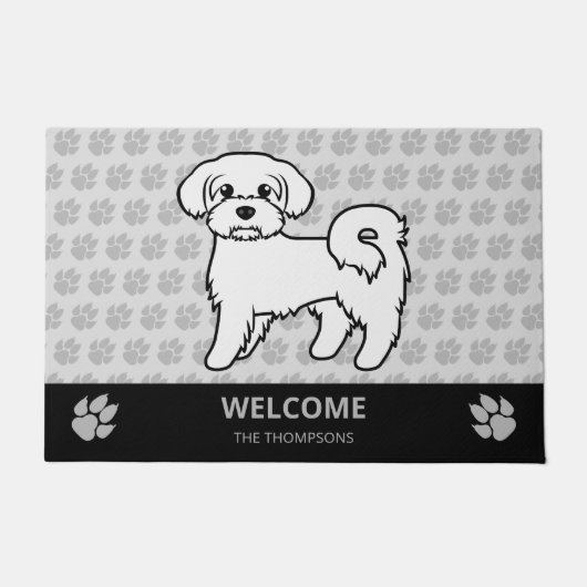Maltees Cute Cartoon Dog & Custom Text Deurmat (Voorkant)