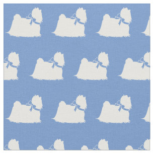 Maltees Dog Silhouette Pet Light Blue Stof