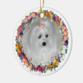 Maltees geperst met bloemen keramisch ornament (Links)