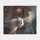Maltees Halloween eng Fleece Deken (Voorkant (Horizontaal))