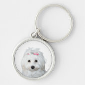 Maltees in wit Schattig puppy Sleutelhanger (Voorkant)