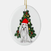 Maltees kerstfeest, kerstmanshond met kersthoed keramisch ornament (Rechts)