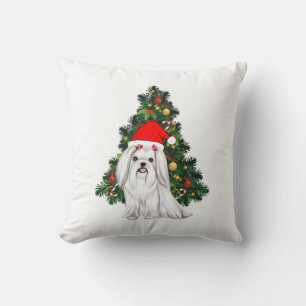 Maltees kerstfeest, kerstmanshond met kersthoed kussen