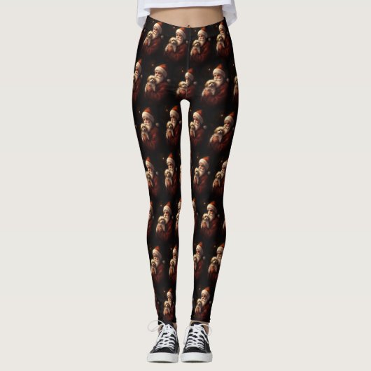Maltees met sinterklaas feestelijke kerst leggings (Voorkant)