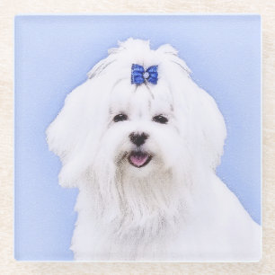 Maltees schilderen - Kute Original Dog Art Glazen Onderzetter