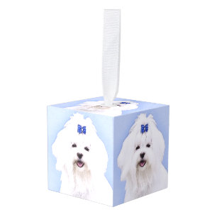 Maltees schilderen - Kute Original Dog Art Kubus Ornament