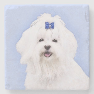 Maltees schilderen - Kute Original Dog Art Stenen Onderzetter