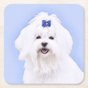 Maltees schilderen - Kute Original Dog Art Vierkante Kartonnen Onderzetter