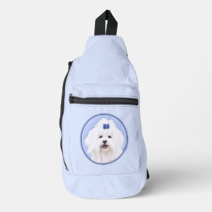 Maltees Schilderij Blauwe Strik Schattig Origineel Sling Bag