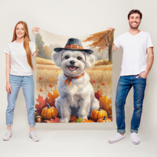 Malteeser Kunst in Herfstbladeren Dankzegging Fleece Deken