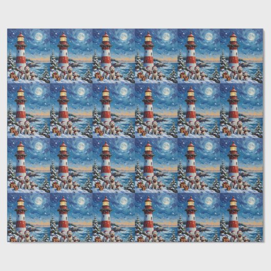 Maltese Christmas Lighthouse Holiday Cadeaupapier (Vlak)