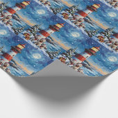 Maltese Christmas Lighthouse Holiday Cadeaupapier (Hoek)