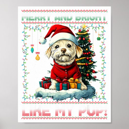 Maltese Christmas Tree Lights Decorations Dog Love Poster (Voorkant)