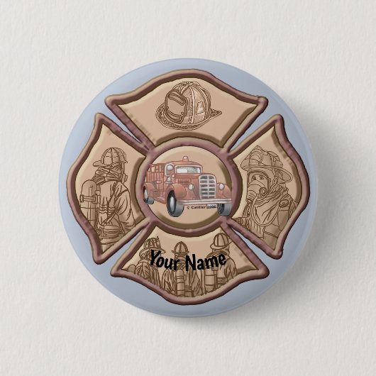 Maltese Cross Brandweerman pin Ronde Button 5,7 Cm (Voorkant)